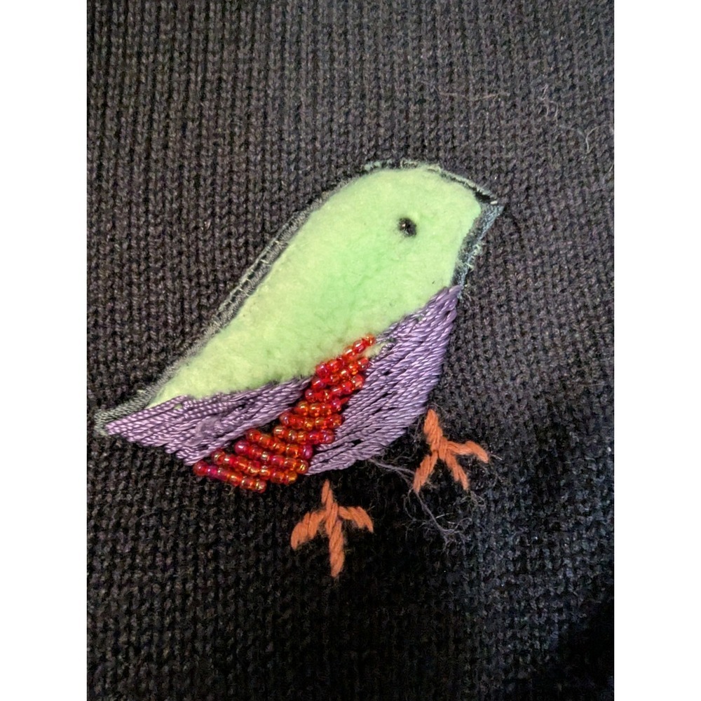 Vintage Great Cavalier Bird Novelty Cardigan Sweater Black M Furry Embroidered - Picture 5 of 16